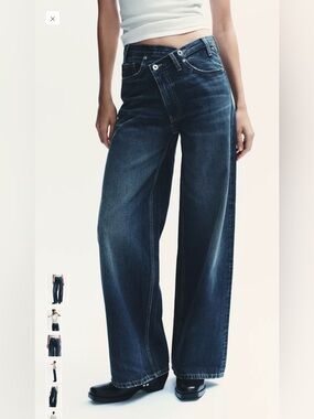 ZARA TRF High Rise Wide Leg Crossover Waistband Jeans Size 8